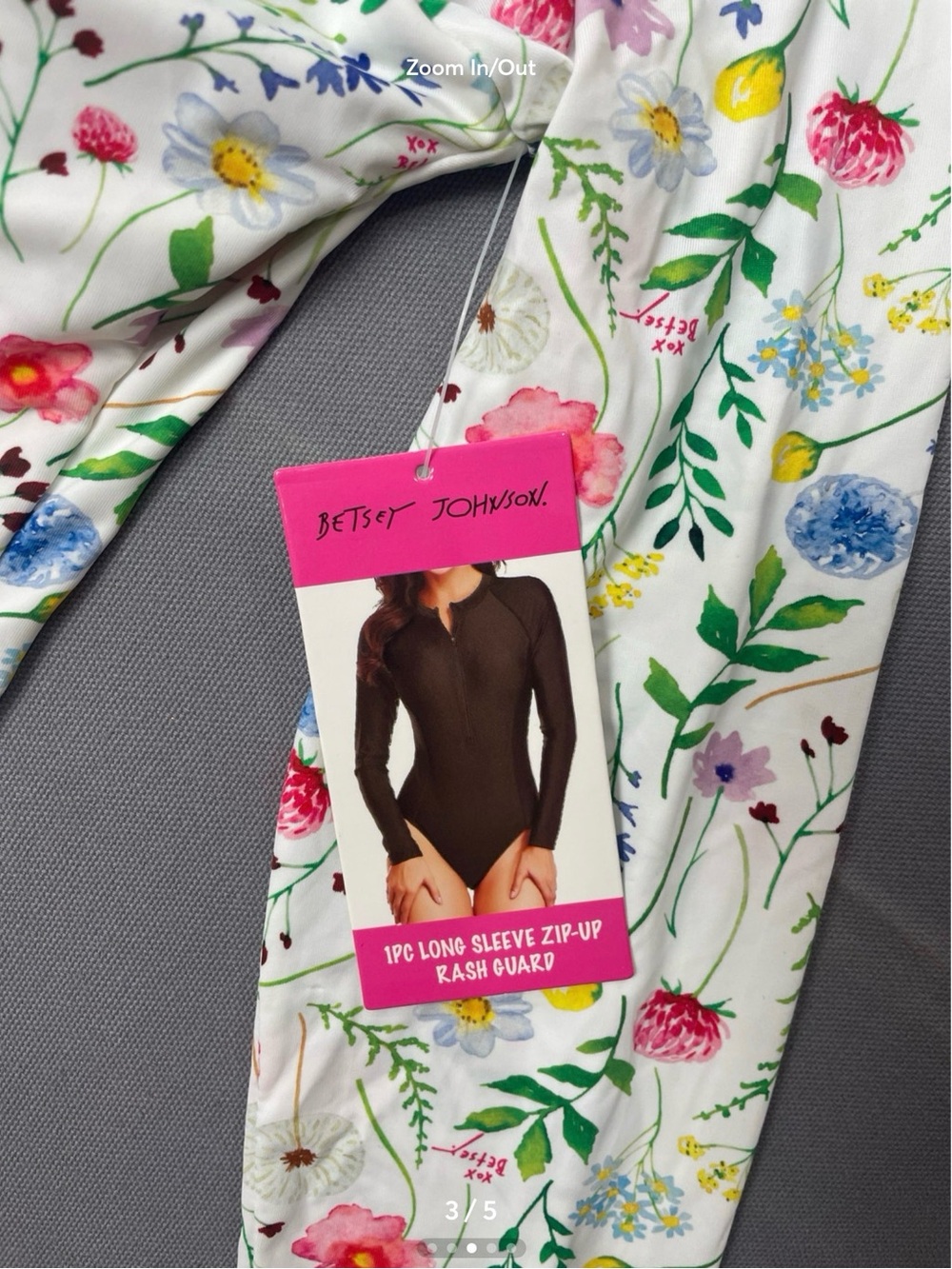 Betsey Johnson Floral Long Sleeve Rash Guard One Piece Swimsuit Large - Picture 3 of 5
